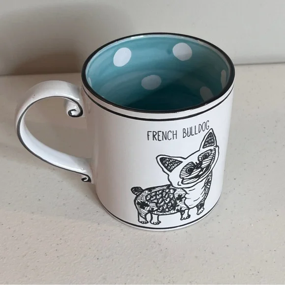 French Bulldog White Black Coffee Mug Whimsical Polka Dot Spectrum Designz 20oz. - Picture 3 of 7